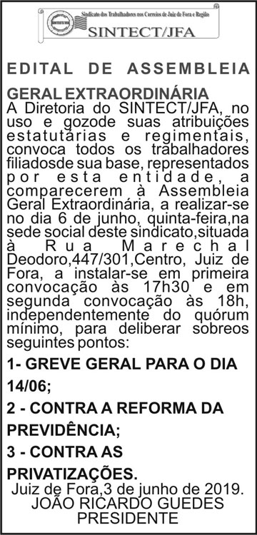 Edital de Assembleia Geral Extraordinária Sintect/JFA 4 1 CORREIO