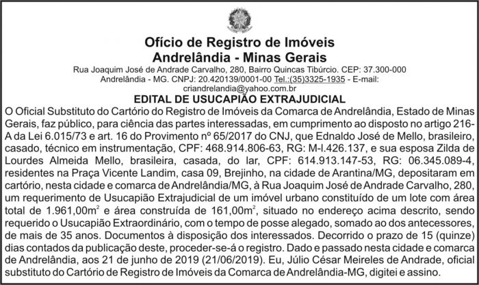 Ofício de Registro de Imóveis - Andrelândia 4 1 EDNALDO