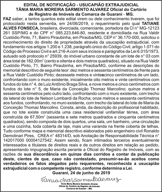 Edital de notificação - Usucapião Extrajudicial 4 1 GUARANI