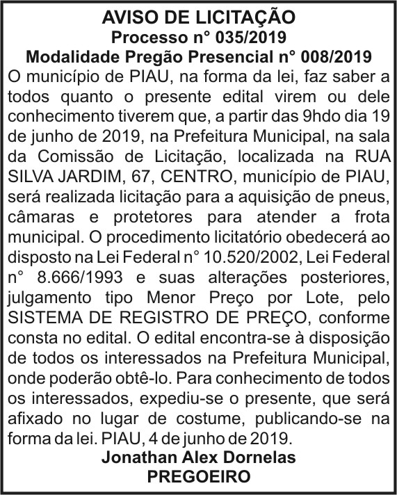 Piau - Licitação N° 035/2019 4 1 PIAU 035