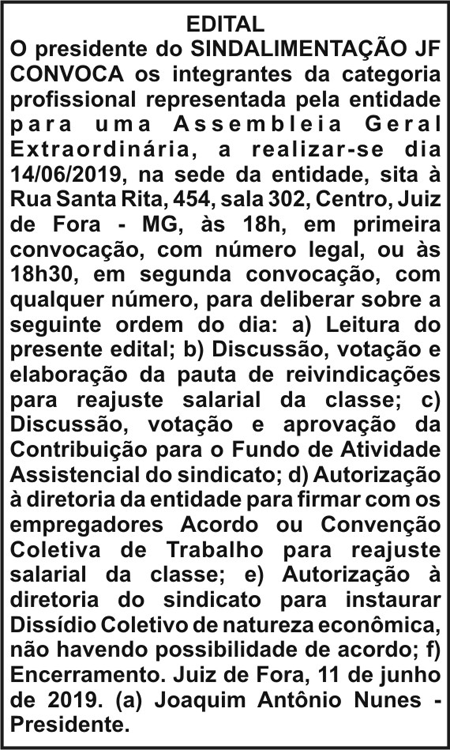 SINDALIMENTAÇÃO JF convoca 4 1 SINDA
