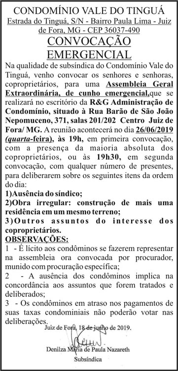 Condomínio Vale do Tinguá - Convocação emergencial 4 1 TINGUA