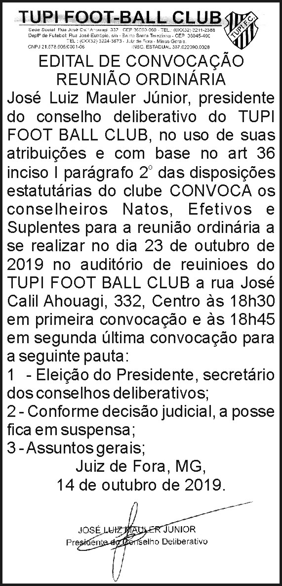 No aguardo da Justiça, Tupi convoca eleição do Conselho Deliberativo 1 1 TUPI