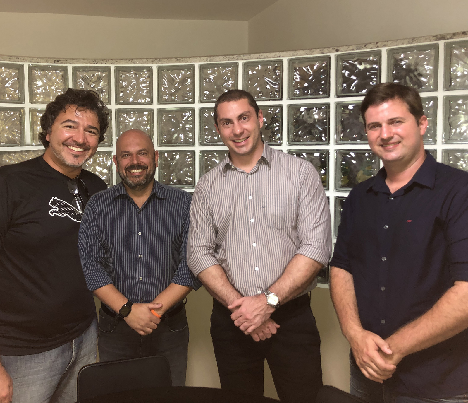 Sérgio Bara, Tadeu Monteiro de Barros, Frederico Miana e Igor Burkowski, o alto comando do Partido Novo, na visita ao colunista 