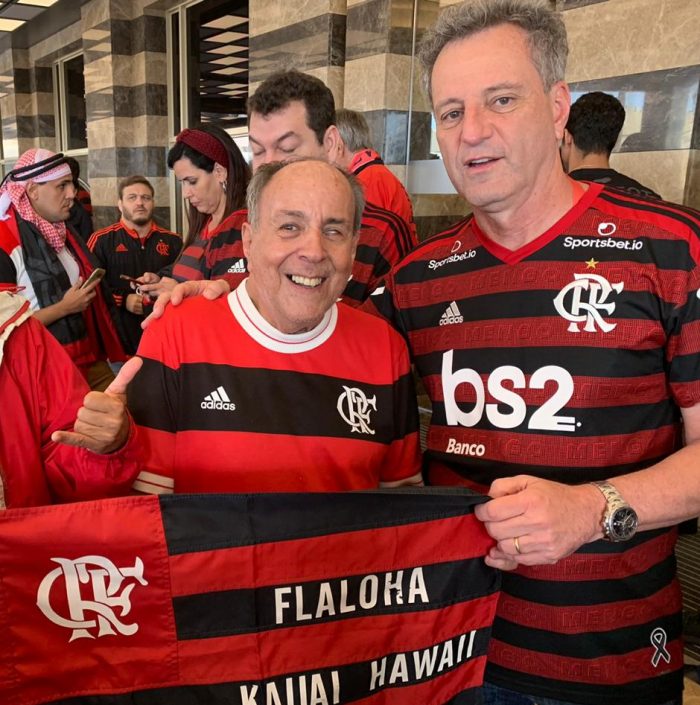 Luiz Carlos Novaes Rosa com o presidente do Flamengo, Rodolfo Landim, em Doha