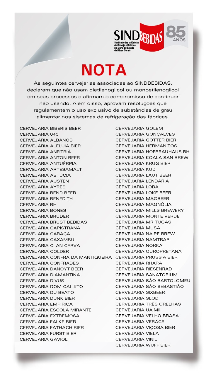 Sobe para 19 o número de casos suspeitos de intoxicação por dietilenoglicol 1 cervejarias