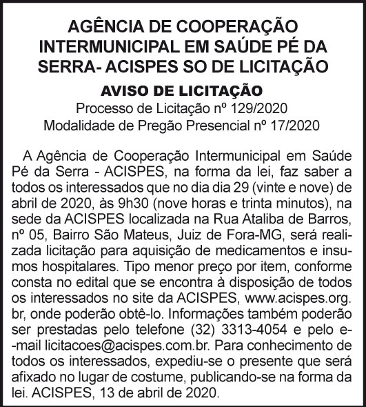 Acispes - Aviso de Licitação 129/2020 4 1 ACISPES 129