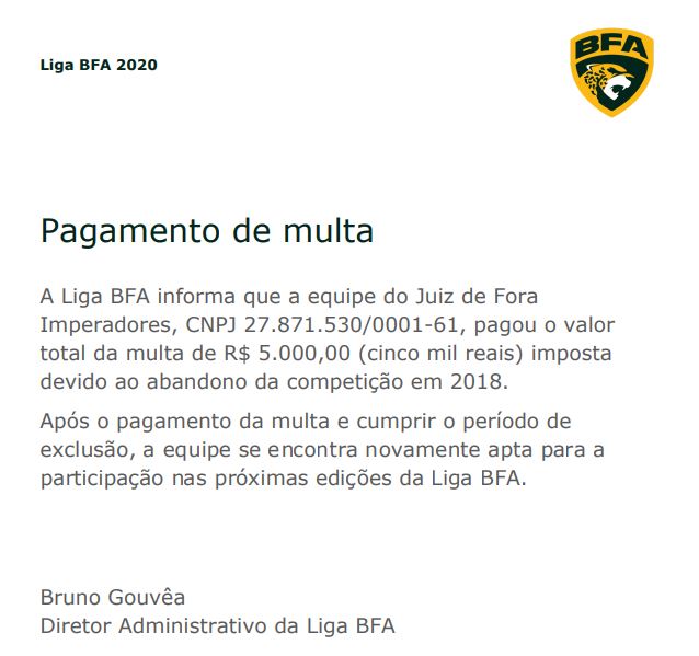 JF imperadores pagamento de multa