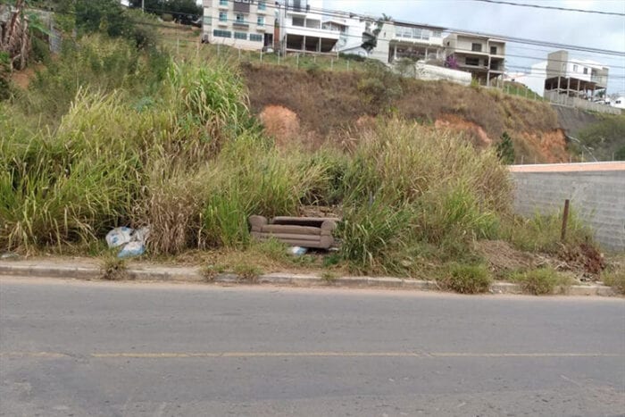 Calçada vira ponto de descarte de lixo e acúmulo de mato alto 1 vu 3107
