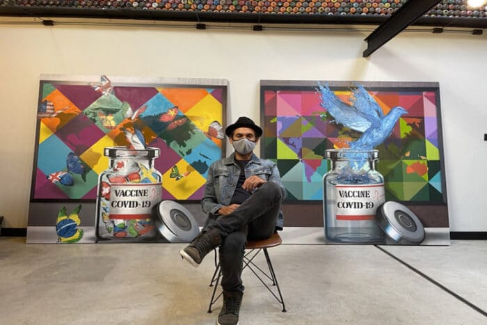 Eduardo Kobra presenteia Butantan e Fiocruz com painéis sobre vacina 1 eduardo kobra painel butantam divulgação jc