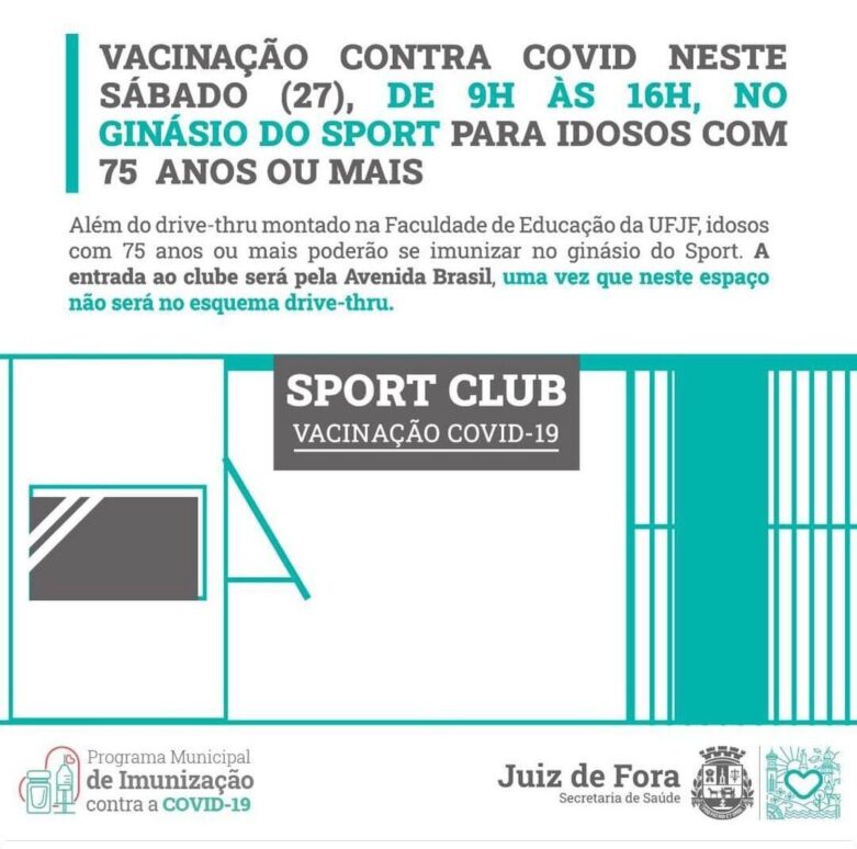 Idosos de 75 anos ou mais poderão se vacinar sábado no Sport Club 1 vacinacao sport e1616767913792