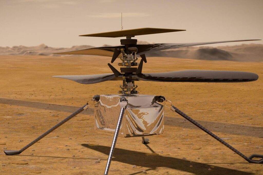 Helicóptero Ingenuity, da Nasa, faz voo teste com êxito em Marte 3 nasa concepcao artistica do veiculo voador ingenuity da mars202020200819 0450 e1618838314556