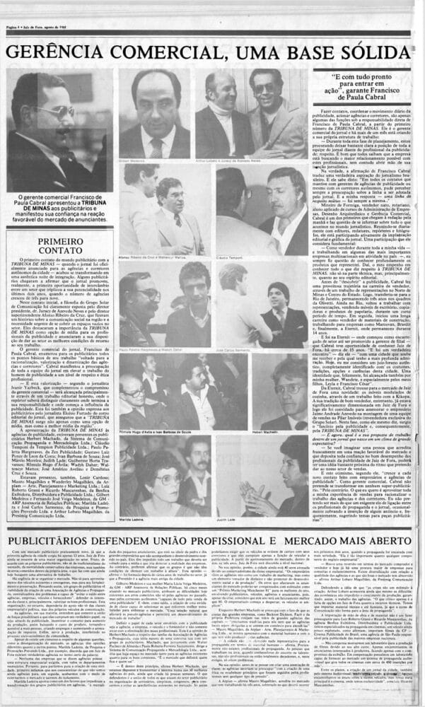 Tribuna 40 anos: As relações comerciais do jornal ao portal 5 Pagina 4 de agosto gerencia comercial