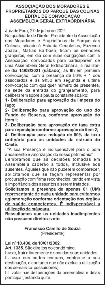 Associação dos Moradores e Proprietários do Parque das Colinas - Edital de Convocação 4 1 COLINAS