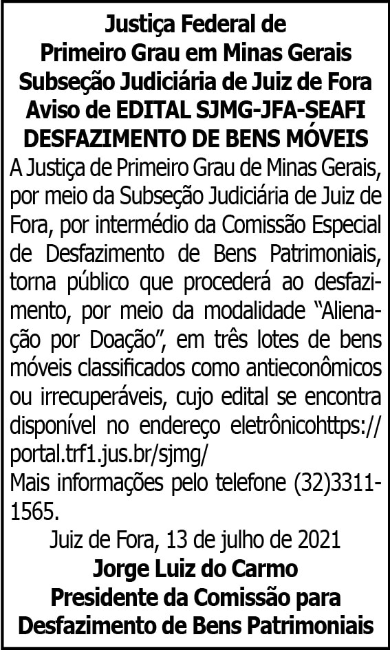 Justiça Federal de Primeiro Graus em Minas Gerais - Aviso de Edital 4 1 JUSTICA
