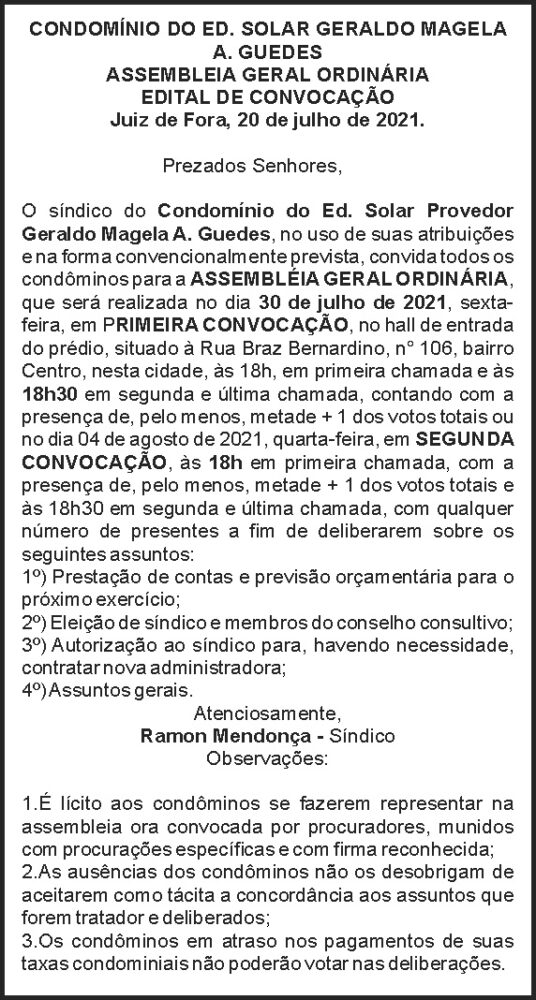 Condomínio do Ed. Solar Geraldo Magela A. Guedes - Edital de Convocação 4 1 MAGELA