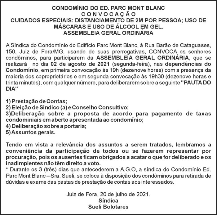 Condomínio do Ed. Parc Mont Blanc - Convocação 4 1 PARC