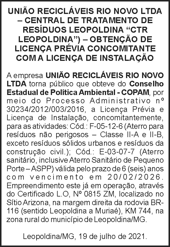 União de Recicláveis Rio Novo LTDA 4 1 RECICLAVEIS