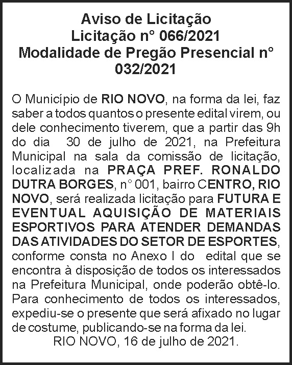 Aviso de Licitação 4 1 RIO NOVO 066