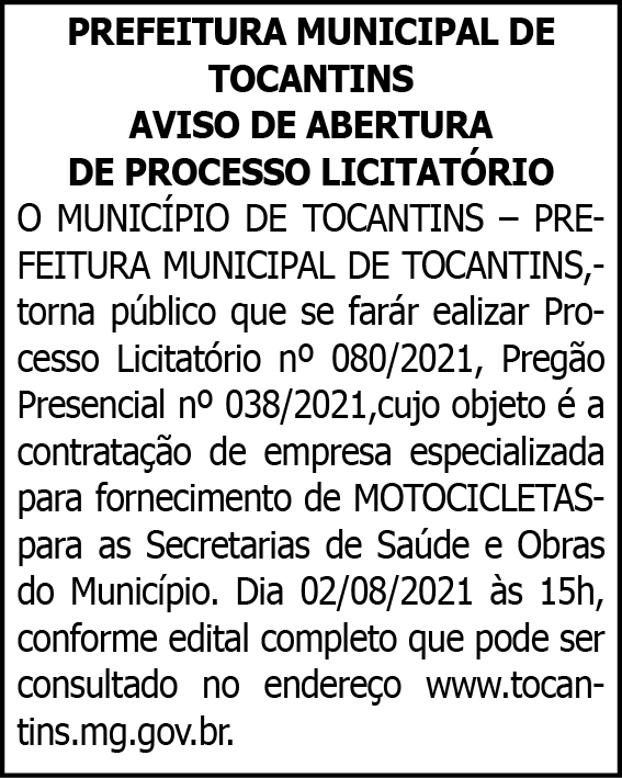 Prefeitura Municipal de Tocantins 4 1 TOCANTINS 080