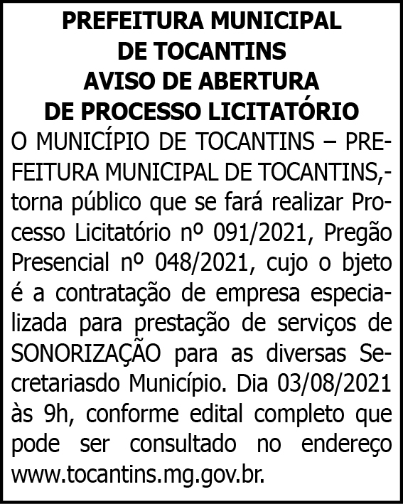 Município de Tocantins 4 1 TOCANTINS 091