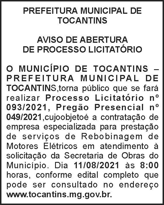 Prefeitura de Tocantins - Licitação 093 4 1 TOCANTINS 093