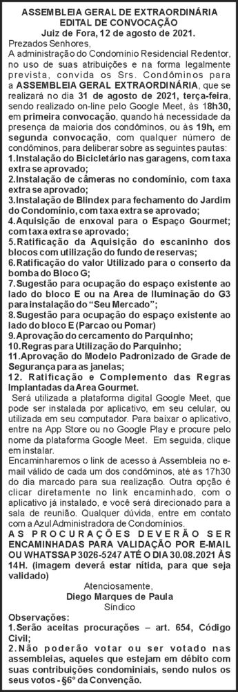Assembleia Geral de Extraordinária - Cond. Residencial Redentor 4 1 AZUL