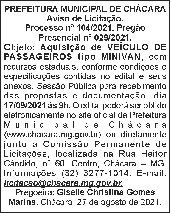 Edital de Licitação - Prefeitura de Chácara 4 1 CHACARA 104