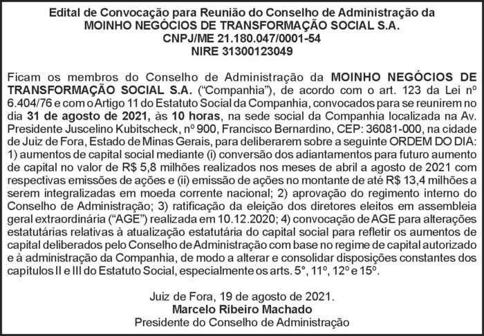 Reunião Conselho de Administração - Moinho Negócios 4 1 MOINHO 1