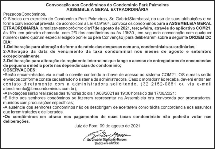 Condomínio Park Palmeiras - Assembleia Geral Extraordinária 4 1 PALMEIRAS