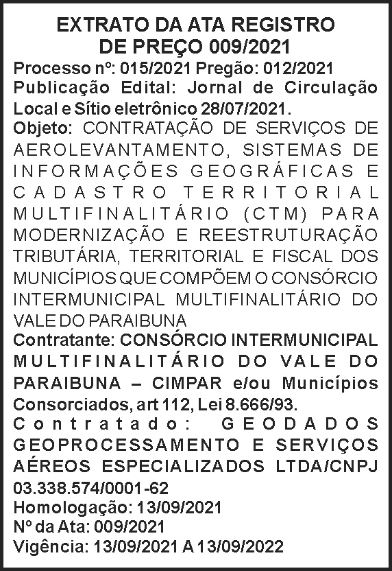 Cimpar - Extrato da Ata de Registro de Preço 4 1 CIMPAR 009
