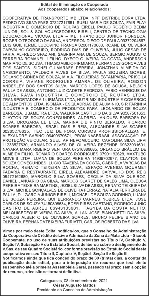 Edital de Eliminação de Cooperado 4 1 COOPERADO