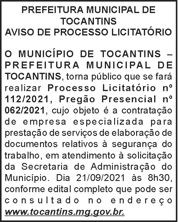 Prefeitura Municipal de Tocantins - Processo Licitatório 4 1 TOCANTINS 112