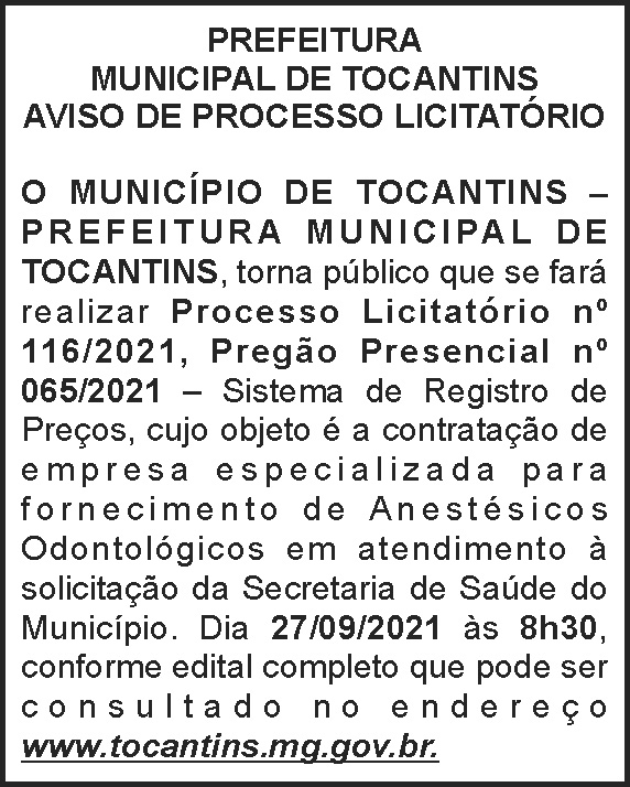 Município de Tocantins - Licitação Nº 116 4 1 TOCANTINS 116