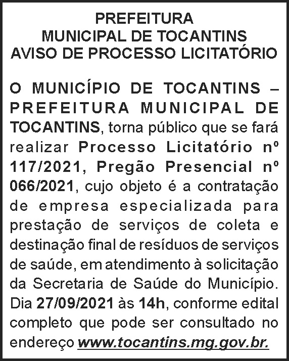 Município de Tocantins - Licitação Nº 117 4 1 TOCANTINS 117