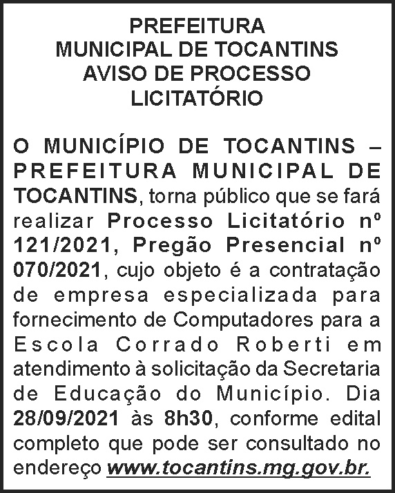 Município de Tocantins - Licitação Nº 121 4 1 TOCANTINS 121