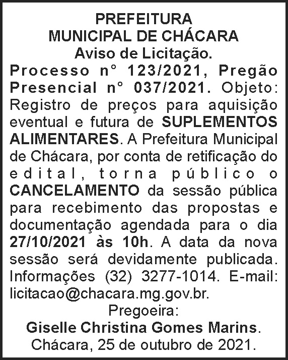 Aviso de licitação - Chácara 4 1 CHACARA 123 1