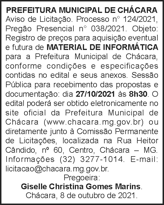 Edital - Licitação material de informática 4 1 CHACARA 124