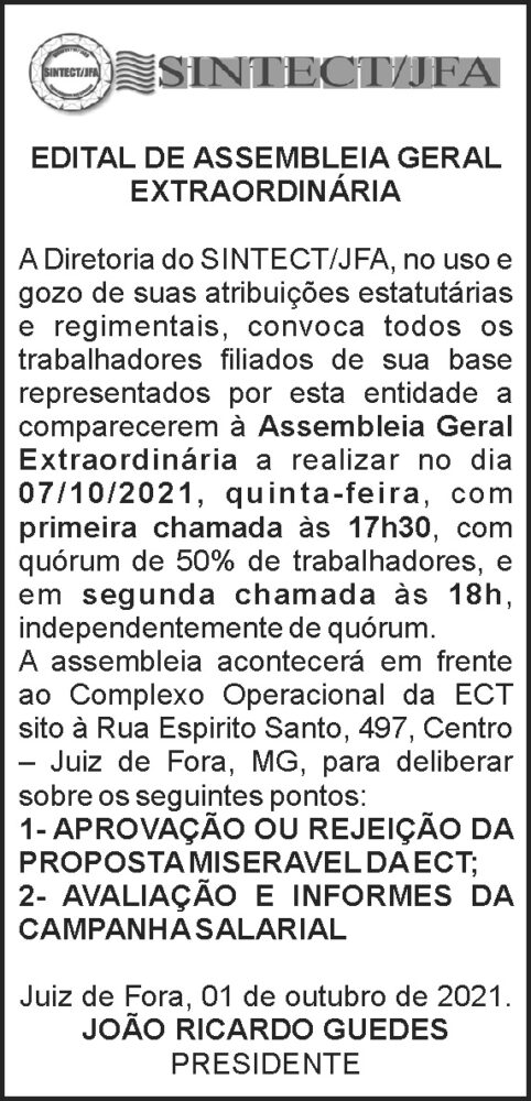 Edital de Assembléia Geral - SINTECT 4 1 CORREIO