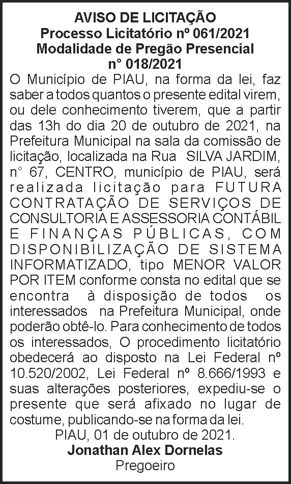 Aviso de licitação - Piau 4 1 PIAU 061