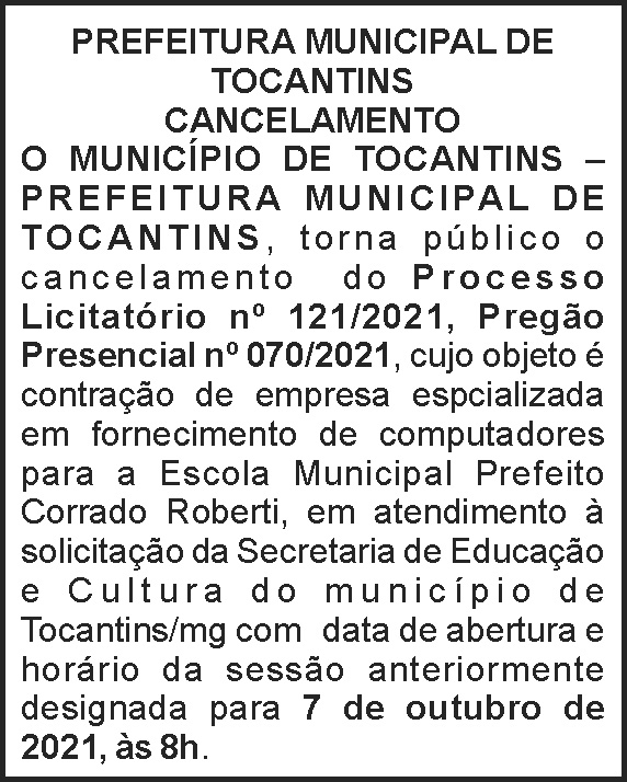Prefeitura de Tocantins - Licitação Nº 121 4 1 TOCANTINS 121