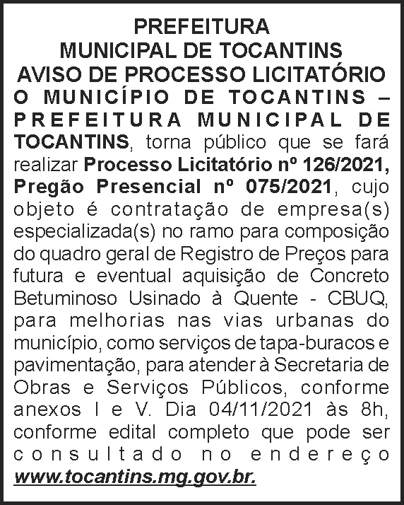 Prefeitura de Tocantins - Licitação Nº 126 4 1 TOCANTINS 126