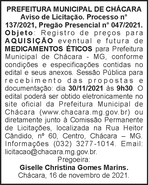 Prefeitura de Chácara - Pregão presencial 4 1 CHACARA 137