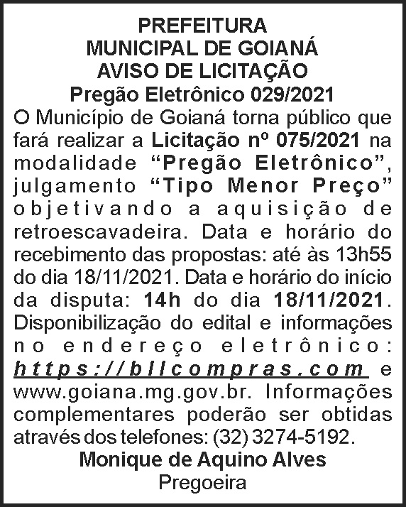 Aviso de licitação - Goianá 4 1 GOIANA 029