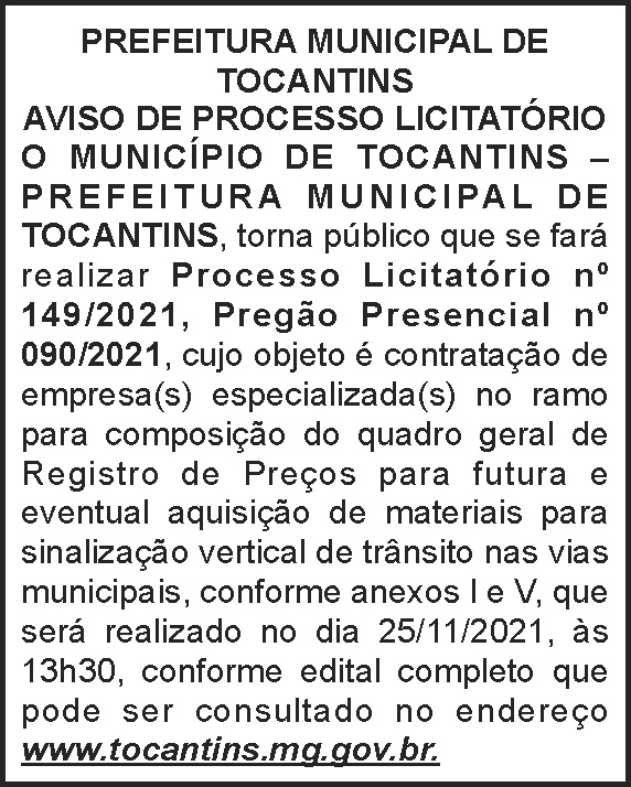 Município de Tocantis - Licitação 149 4 1 TOCANTINS 149