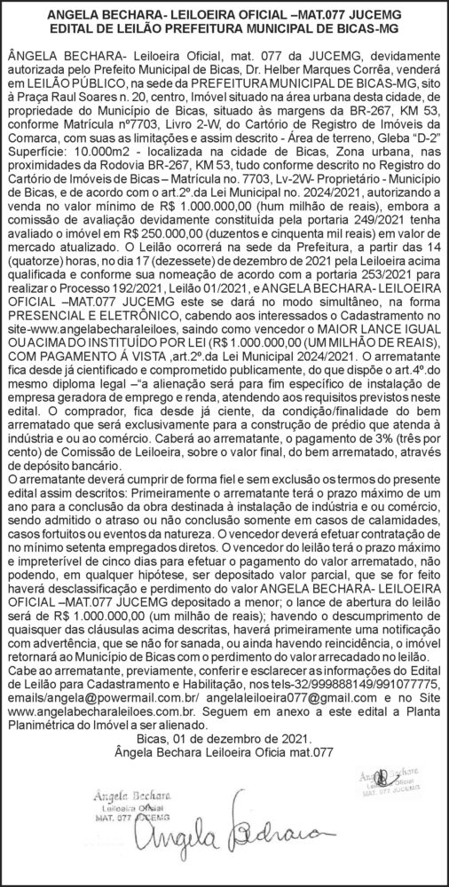 Prefeitura Municipal de Bicas - Leilão 4 1 BICAS