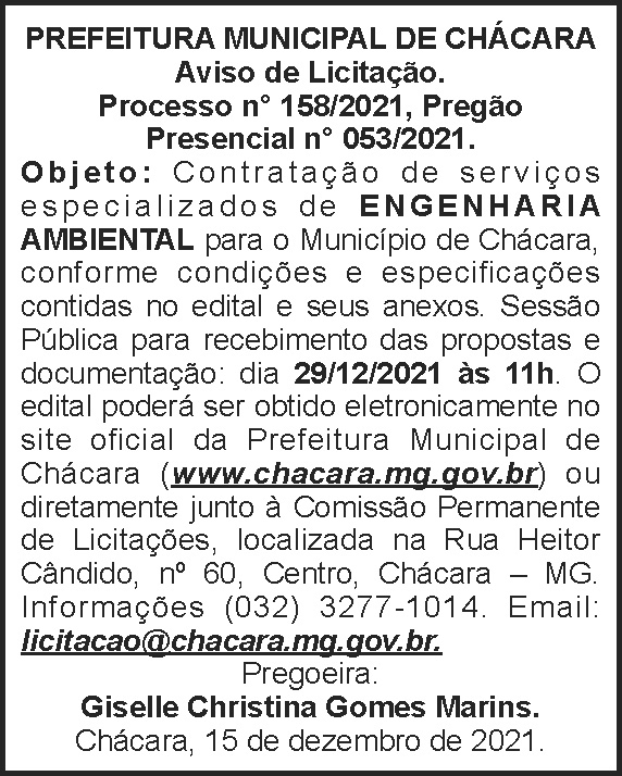 Prefeitura de Chácara - Licitação Nº 158 4 1 CHACARA 158