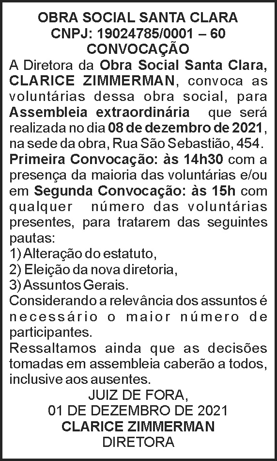 Edital de convocação - Obra Santa Clara 4 1 CLARA