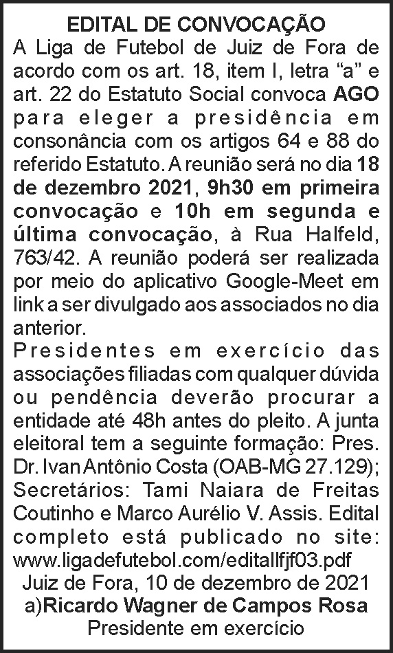 Edital de convocação - Liga de futebol 4 1 LIGA 1