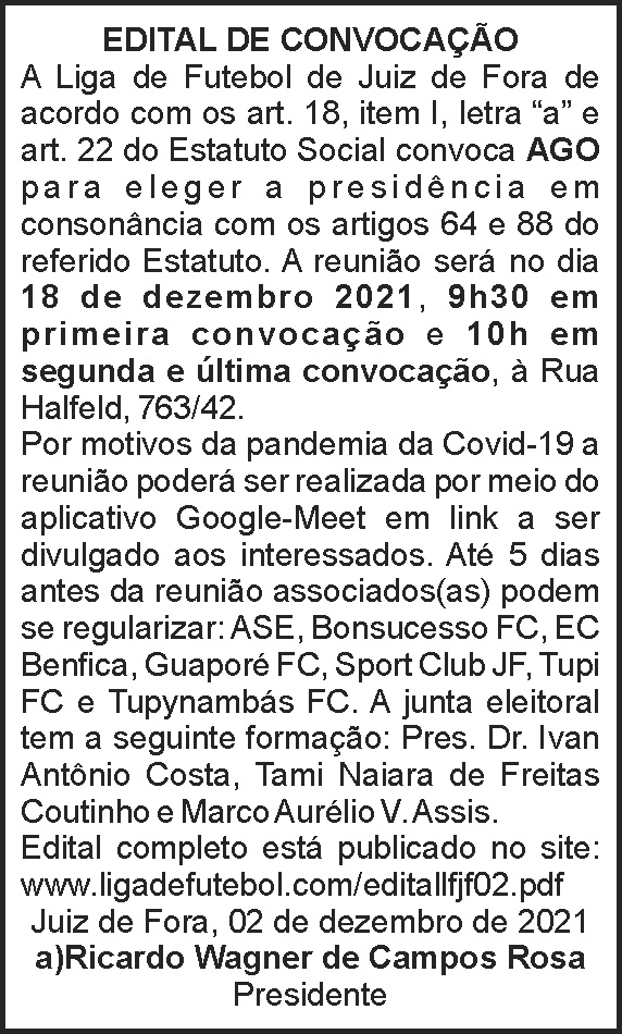 Liga de futebol JF - Convocação 4 1 LIGA